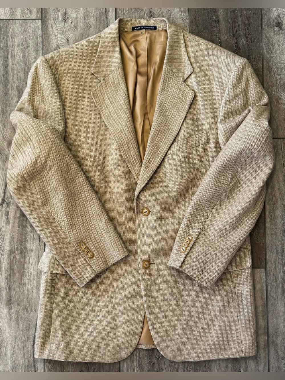 Lands’ End Sport Coat Men’s 40R Taupe Herringbone Wool Blazer Suit Jacket - Picture 5 of 16